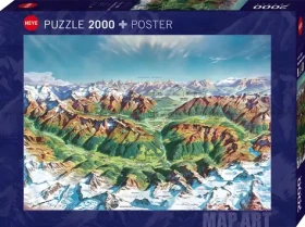 HEYE Puzzle Map Art: Horský svět v Alpách