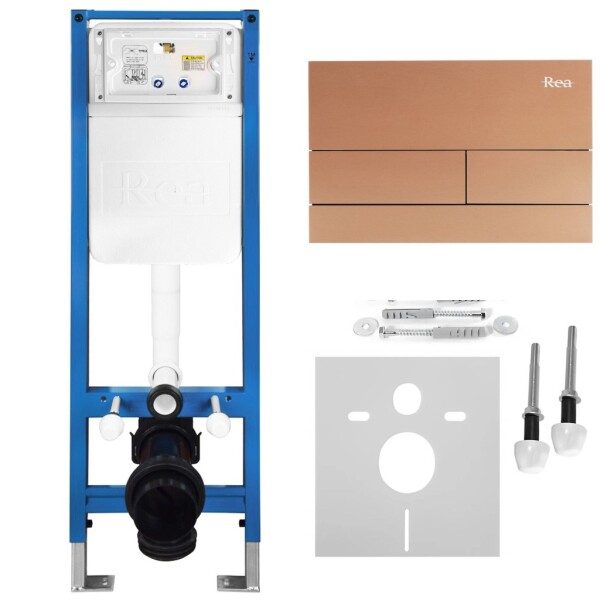 REA - Podomítkový Instalační Set Slim 024N pro WC s Tlačítkem T Brush Copper KPL-E1053