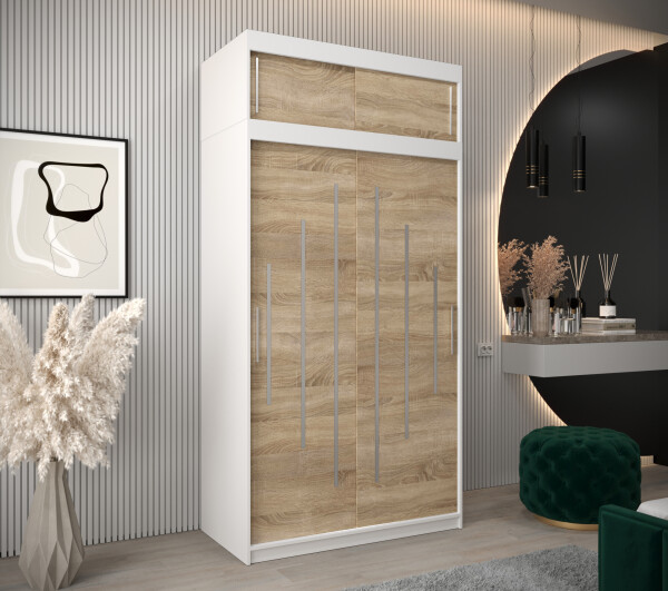 Šatní skříň Abi Y0 s nástavcem Barva korpusu: Bílá, Rozměry: 120 cm, Dveře: Dub sonoma