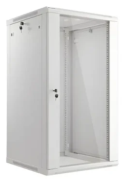 Lanberg WF01-6622-10S šedá / Nástěnný rozvaděč / 19" / 22U / 600x600 mm / Flat pack / Prosklené dveře (WF01-6622-10S)