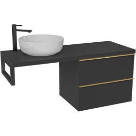 CERANO - Koupelnová skříňka Velora - černá matná, úchytka zlatá + deska pod umyvadlo Navira Pro - 36 mm + konzole černá - 120x56,6x46,5 CER-667862