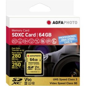 AgfaPhoto SDXC Professional 64GB / R:280 MB/s / W:250 MB/s / Class V90 (10621)