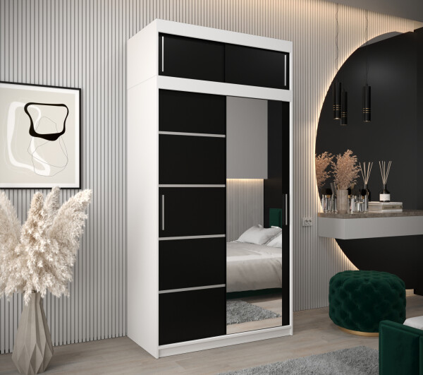 Šatní skříň Abi V2 s nástavcem Barva korpusu: Bílá, Rozměry: 120 cm, Dveře: Černá