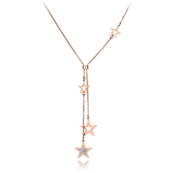 Ocelový náhrdelník se zirkony Ceferina Gold - chirurgická ocel, hvězdy, Zlatá 40 cm + 5 cm (prodloužení)