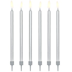 PartyDeco Svíčky stříbrné 12,5 cm 12 ks