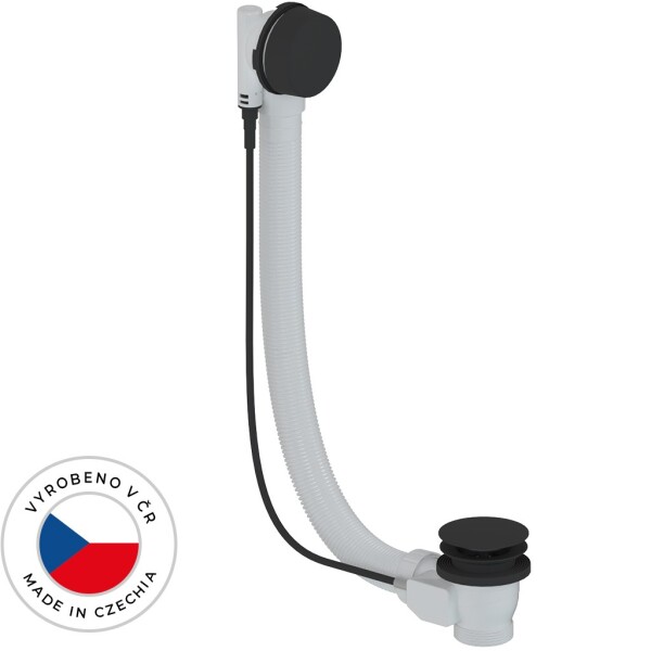 CERANO Vanová souprava ovládaná bovdenem 6/4“ - zátka 72mm - bez sifonu - černá matná - 80 cm