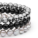 Souprava tří náramků Jasmine - sladkovodní perla, onyx, terahertz, Barevná/více barev 19 cm