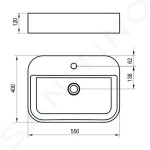 RAVAK - Ceramic Umyvadlo na desku, 55x40 cm, s přepadem, otvor pro baterii, bílá XJX01155005
