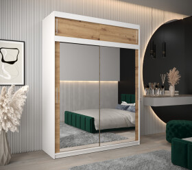 Šatní skříň Abi T3 s nástavcem Barva korpusu: Bílá, Rozměry: 180 cm, Dveře: Dub-Artisan