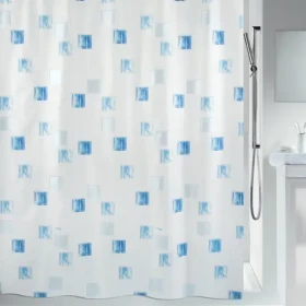 Spirella MILANO sprchový závěs motiv čtverců 120 x 200 cm bílo-modrý / polyester (7610583011855)