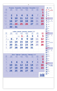 Nástěnný kalendář Helma 2025 - Tříměsíční modrý s poznámkami