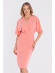 Midi šaty se zavinovacím střihem S434 lososová - Stylove XL