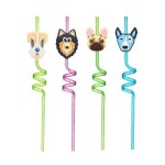 Dortisimo Plastová barevná brčka spirálová se psy (4 ks)