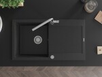 MEXEN/S - Leo granitový dřez 1 s odkapávačem včetně baterie Flora, černá/stříbrná metalik 6501-73-670401-00