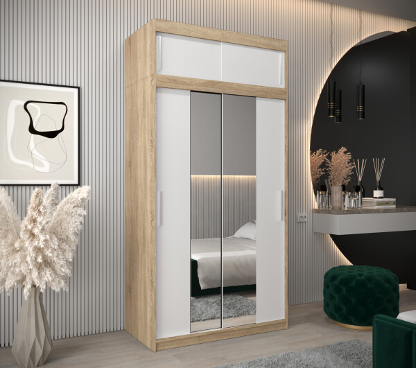 Šatní skříň Abi T1 s nástavcem Barva korpusu: Dub Sonoma, Rozměry: 120 cm, Dveře: Bílá