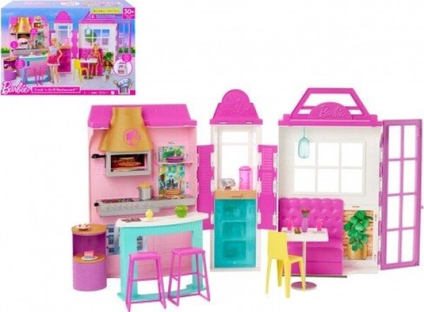 Barbie restaurace s doplňky plast v krabici 46x32x14cm - Mattel Barbie