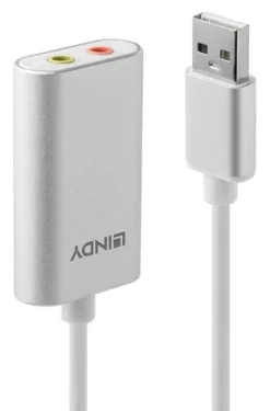 Lindy Audioadapter USB-A na 3,5mm stříbrno-bílá / Adaptér / Sluchátka a mikrofon / Plug Play (42926)