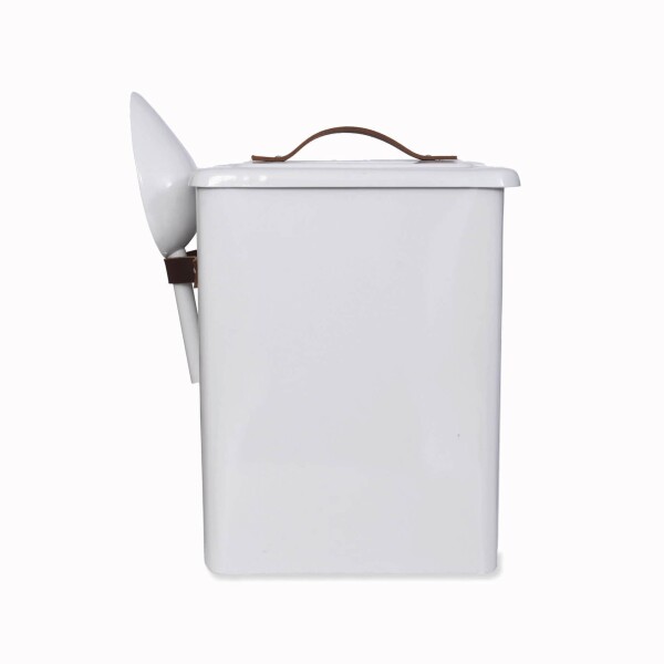 Garden Trading Plechová dóza na granule Medium Leather Handle 7 l, bílá barva, kov, kůže