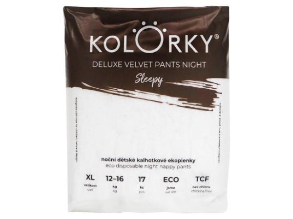 Kolorky Deluxe Velvet Pants Night Sleepy noční dětské kalhotkové ekoplenky XL 12-16 kg 17 ks