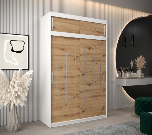 Šatní skříň Abi Y0 s nástavcem Barva korpusu: Bílá, Rozměry: 150 cm, Dveře: Dub artisan