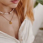 Perlový náhrdelník Alice Gold - srdce, Zlatá 38 cm + 5 cm (prodloužení) Bílá