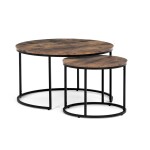 Set 2 ks stolků, MDF deska, dekor staré dřevo, kovová podnož, černý lak