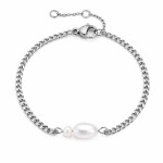 Perlový náramek Ariane - chirurgická ocel, Stříbrná 15 cm + 3 cm (prodloužení) Bílá