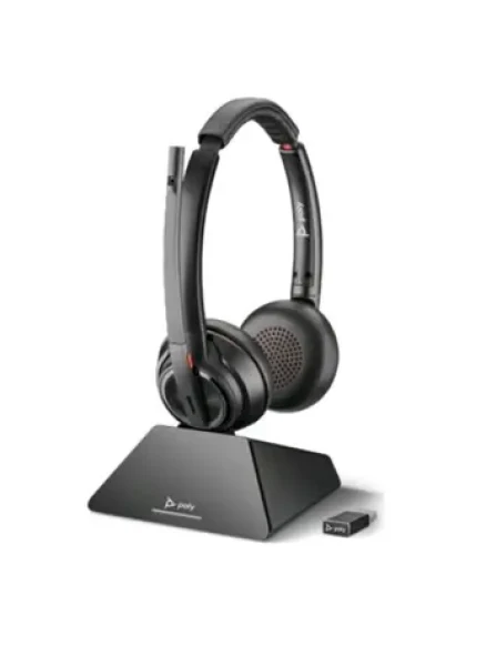 Poly Savi 8220 UC / bezdrátová náhlavní souprava / mikrofon / dvě sluchátka / DECT / USB-A bezdrátový přijímač (209215-02)