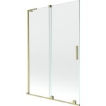 MEXEN/S - Velar L dvoukřídlá posuvná vanová zástěna 120 x 150, transparent, zlatá kartáčovaná 896-120-003-01-55
