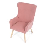 Křeslo, potah růžová manšestrová látka, dřevěné nohy, masiv kaučukovník