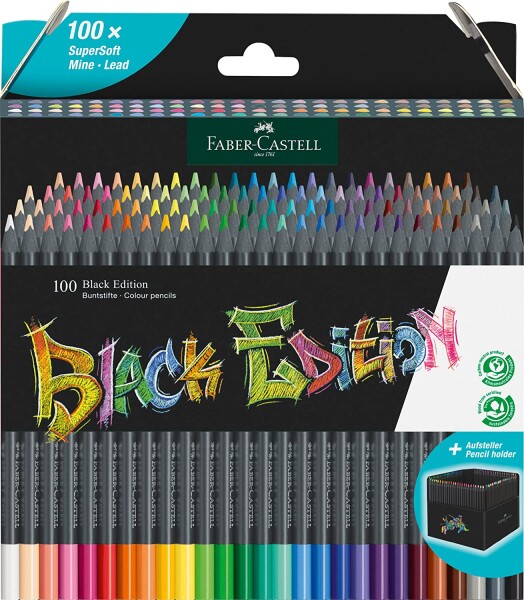 Faber-Castell Faber-Castell, 116411, Black Edition, Supersoft, sada ergonometrických pastelek s černým lakováním, 100 ks