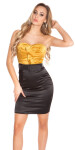Sexy koktejlové mini šaty S05571-N - Koucla žlutá-černá 14