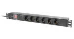 Lanberg PDU černá / Zásuvková lišta do racku / 1U / 19" / 6x zásuvka Schuko / IEC C14 / 10 A / 2 m (PDU-06F-0200-IEC-BK)