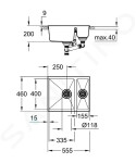 GROHE - Dřezy Kompozitní dřez K500 s odtokem, 555x460 mm, granitová černá 31648AP0