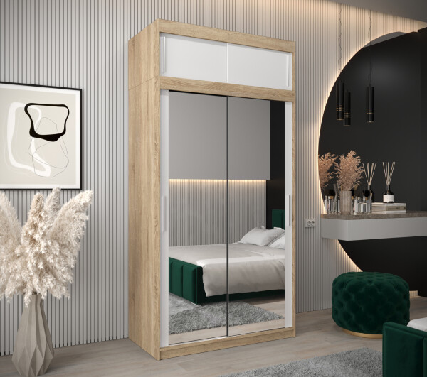Šatní skříň Abi T3 s nástavcem Barva korpusu: Dub - sonoma, Rozměry: 120 cm, Dveře: Bílá