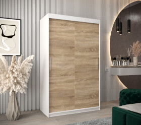 Šatní skříň Abi T0 s posuvnými dveřmi Barva korpusu: Bílá, Rozměry: 120 cm, Dveře: Dub sonoma