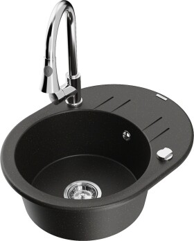 MEXEN/S - Kevin granitový dřez 1 s odkapávačem včetně baterie Elia, černá/zlatá metalik 6517-75-670101-00