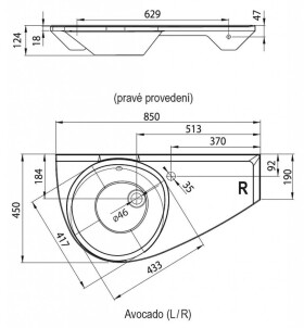 RAVAK - Avocado Umyvadlo 85x45 cm, s přepadem, s otvorem pro baterii, odkládací plocha vpravo, bílá XJ1P1100000