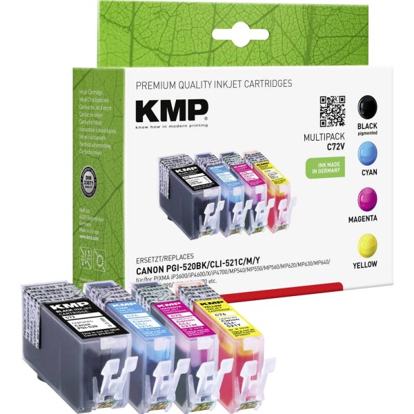 KMP Ink náhradní Canon PGI-520PGBK, CLI-521C, CLI-521M, CLI-521Y kompatibilní kombinované balení černá, azurová, purppurová, žlutá C72V 1508,0005