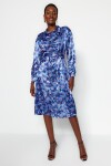 Trendyol modré páskové květinové vzory Saténové midi tkané šaty