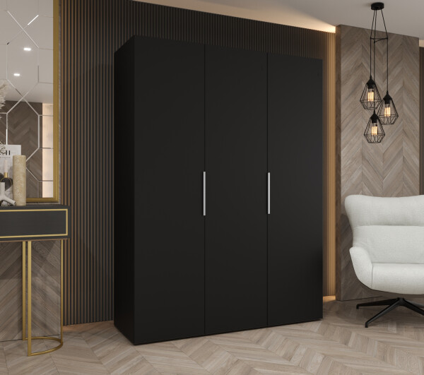 Šatní skříň Abi Marbella 1 Rozměry: 150 cm, Pásky / úchyty: Stříbrné, Barva korpusu + barva dveří: Černá + Černá