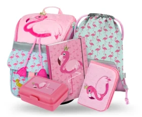 BAAGL SET 5 - Školní set Zippy Plameňák / aktovka / penál / sáček / desky / box (A-33483)