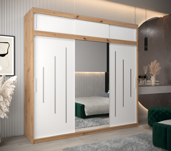 Šatní skříň Abi Y1 s nástavcem Barva korpusu: Dub artisan, Rozměry: 250 cm, Dveře: Bílá