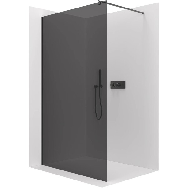 CERANO Sprchová zástěna Walk-in Onyx Round L/P - 10 mm - kulatá vzpěra - černá matná, grafitové sklo - 100x200 cm