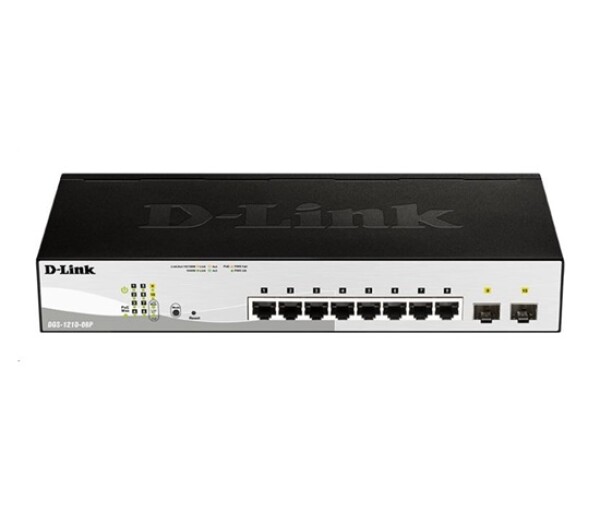 D-Link DGS-1210-08P 10-port Gigabit Smart PoE Switch, 8x GbE PoE+, 2x SFP, PoE 65W, fanless EDF_385512