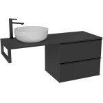 CERANO - Koupelnová skříňka Velora - černá matná, úchytka černá + deska pod umyvadlo Navira Slim - 18 mm + konzole černá - 120x54,8x46,5 CER-668012