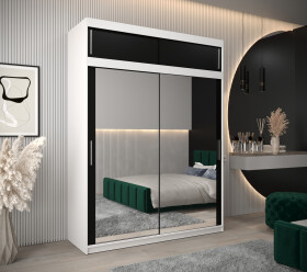 Šatní skříň Abi T3 s nástavcem Barva korpusu: Bílá, Rozměry: 180 cm, Dveře: Černá