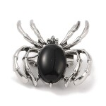 Kovová brož / přívěsek - Pavouk s obsidiánem - starostříbrná - 34 × 37 mm - 1 ks