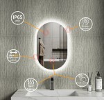 Erga Demi, oválné LED zrcadlo 40x60cm, 3 barvy světla, přední osvětlení, topná podložka proti zapaření, ERG-V01-DEMI-4060-CL