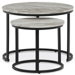 Set 2 ks stolků, MDF deska, dekor bílý mramor, kovová podnož, černý lak